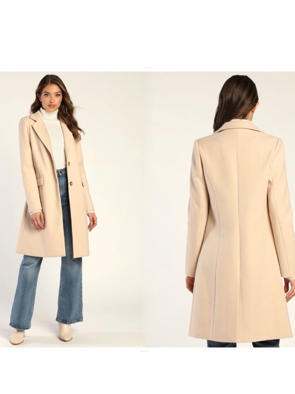 NWOT Lulus Chic Feelings Cream Long Sleeve Coat S